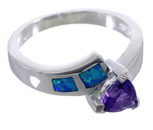 Sterling Silver Blue Opal Inlay Amethyst Ring Size 6-3/4 EX51987