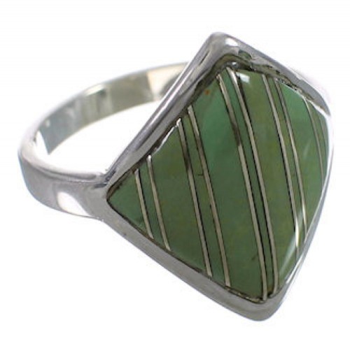 Genuine Sterling Silver And Turquoise Inlay Ring Size 8-1/2 UX34323