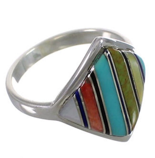 Genuine Sterling Silver Multicolor Inlay Ring Size 6-1/4 UX34351