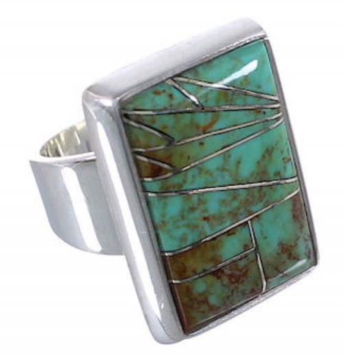 Sturdy Turquoise Inlay Sterling Silver Ring Size 5-3/4 WX37416