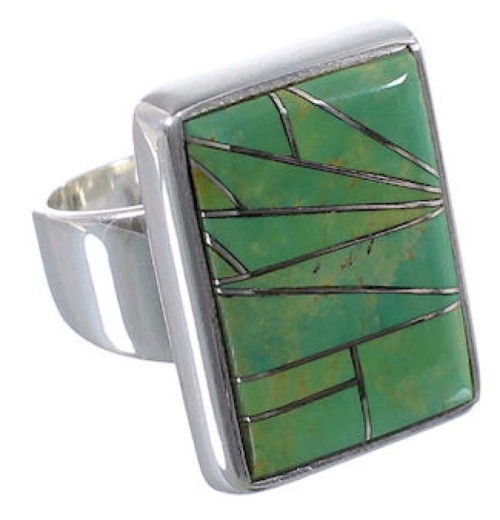 Well-Built Sterling Silver And Turquoise Inlay Ring Size 8-3/4 WX37470