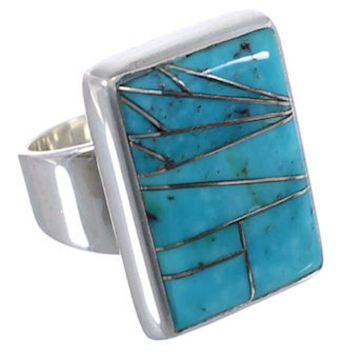 Heavy Silver And Turquoise Inlay Ring Size 6-3/4 WX37513