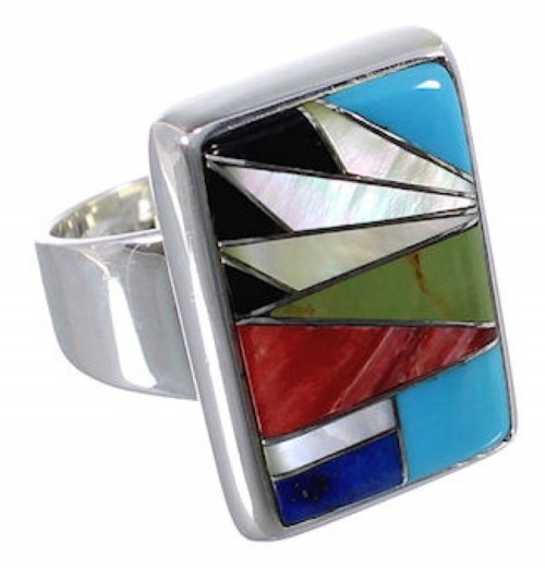 Heavy Sterling Silver And Multicolor Ring Size 8-1/4 WX37587