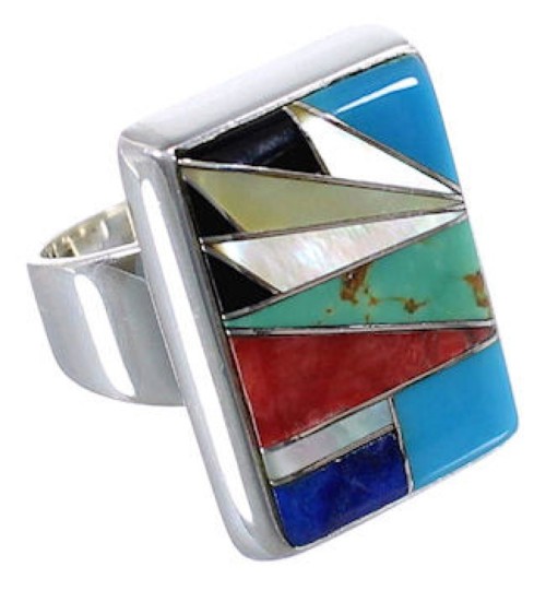 Heavy Multicolor And Sterling Silver Ring Size 6-1/4 WX37609