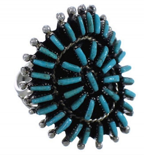 Turquoise Jewelry Southwest Needlepoint Ring Size 7-3/4 PX43612