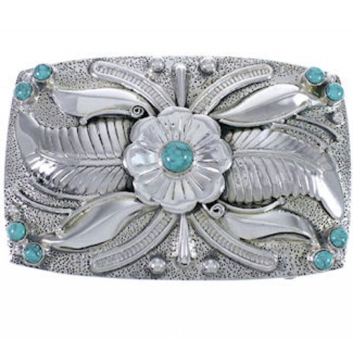 Sterling Silver Turquoise Southwest Flower Belt Buckle CX52813