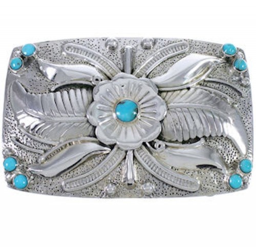 Sterling Silver Turquoise Flower Southwest Belt Buckle CX52814