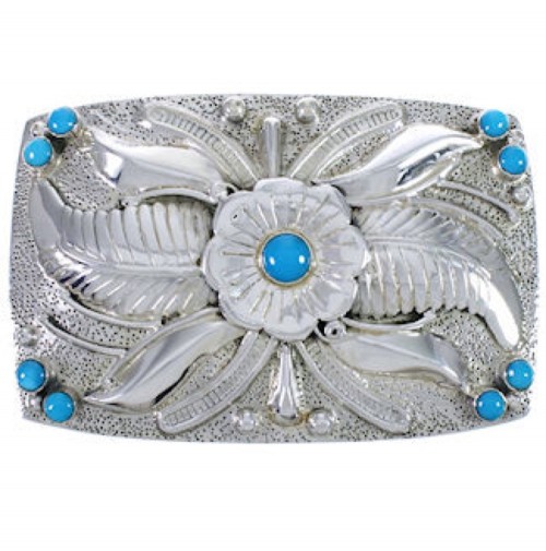Southwest Flower Sterling Silver Turquoise Belt Buckle CX52820