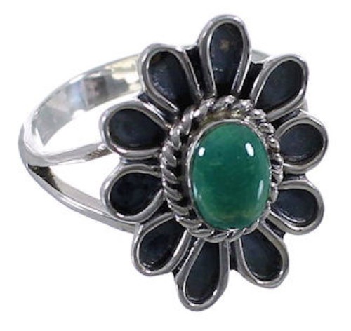 Southwestern Turquoise Flower Silver Ring Size 5-3/4 VX37282