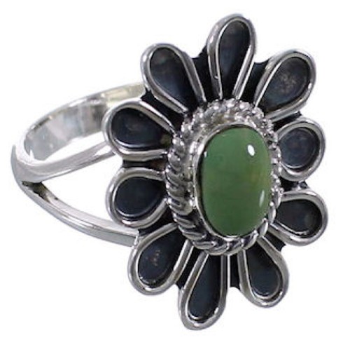 Southwest Turquoise Sterling Silver Flower Ring Size 5-3/4 VX37297