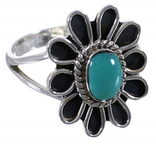 Flower Southwest Turquoise Sterling Silver Ring Size 8-1/4 VX37312