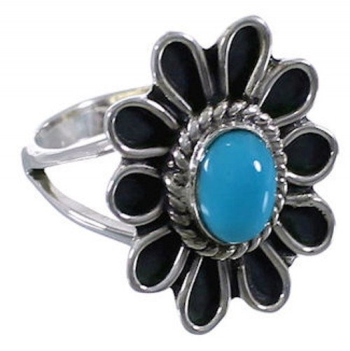 Southwest Turquoise Jewelry Silver Flower Ring Size 7-1/4 VX37319