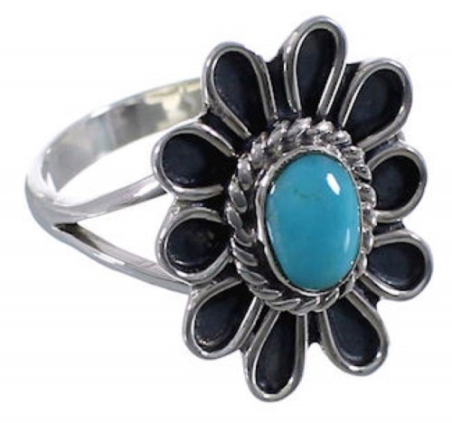 Flower Southwest Sterling Silver Turquoise Ring Size 7-1/4 VX37327