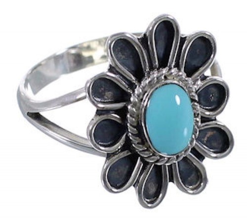 Turquoise Silver Flower Jewelry Southwest Ring Size 6-1/4 VX37345