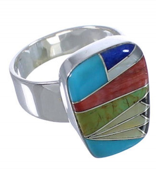 Multicolor And Sterling Silver Sturdy Ring Size 7-1/4 EX40296