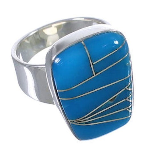 Southwestern Turquoise Inlay Heavy Ring Size 4-3/4 EX40305