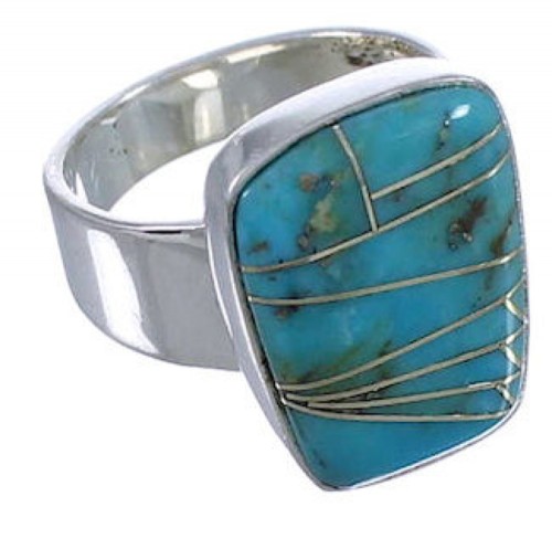 Turquoise Inlay Southwestern Sturdy Ring Size 6-3/4 EX40359