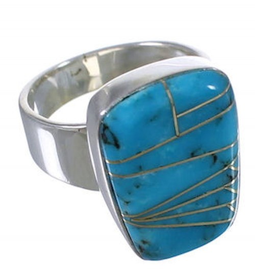 Southwestern Turquoise Inlay Sturdy Ring Size 6-1/4 EX40372