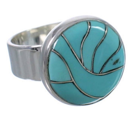 Substantial Turquoise Inlay And Silver Ring Size 8-1/4 WX37989