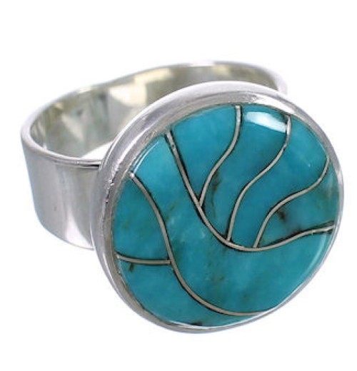 Substantial Turquoise Inlay Southwest Silver Ring Size 7-1/4 WX37993