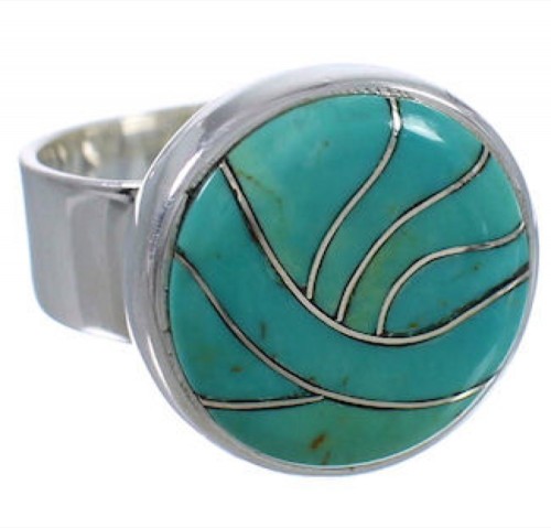 Heavy Turquoise Sterling Silver Ring Size 6-3/4 WX38273