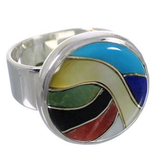 Sturdy Sterling Silver And Multicolor Inlay Ring Size 5 WX38355