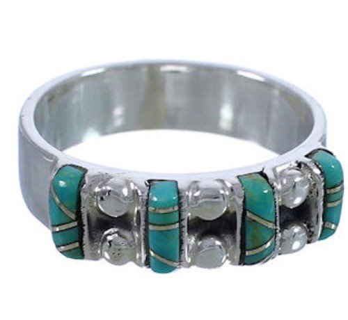 Turquoise Inlay Silver Southwest Ring Size 6-1/4 WX34405