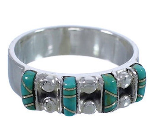 Turquoise Inlay Southwest Sterling Silver Ring Size 7-1/2 WX34412