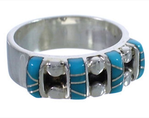 Southwest Turquoise Inlay Sterling Silver Jewelry Ring Size 5 WX34483