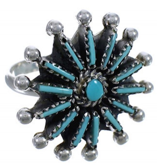Turquoise Silver Needlepoint Southwest Ring Size 6-3/4 WX34613