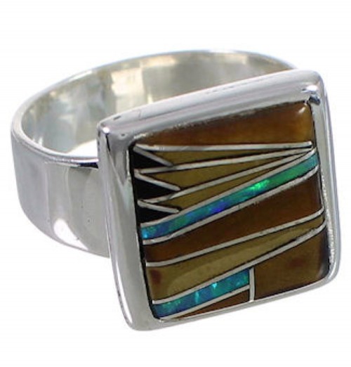 Well-Built Sterling Silver Multicolor Inlay Ring Size 8-3/4 WX39889