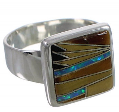 Sturdy Multicolor Inlay Sterling Silver Ring Size 5-1/2 WX39924