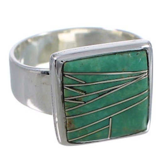 Heavy Turquoise Inlay Sterling Silver Ring Size 5-1/2 WX40014