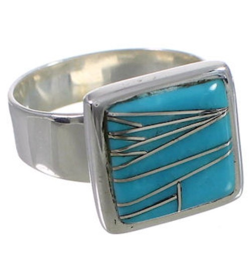 Sturdy Southwest Sterling Silver Turquoise Ring Size 7-1/4 WX40099