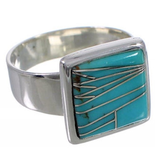 Sturdy Turquoise Sterling Silver Ring Size 8-3/4 WX40212