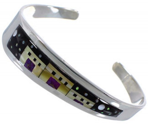 Silver Multicolor Native American Design Cuff Bracelet RS52312