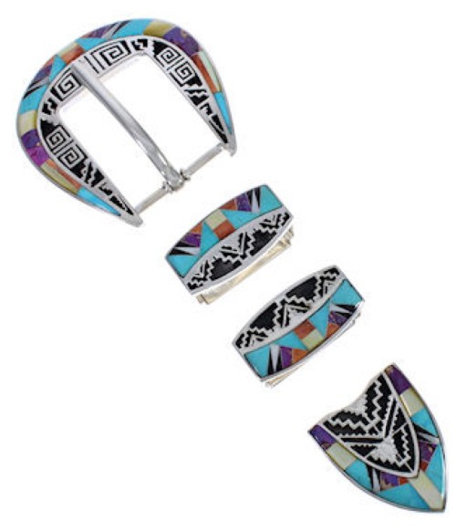 Multicolor Turquoise Inlay Silver Ranger Belt Buckle NS40200