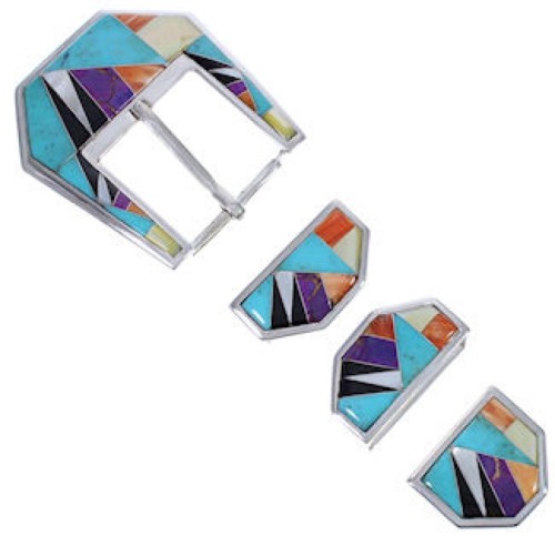 Turquoise Multi Color Sterling Silver Ranger Belt Buckle RS39353 