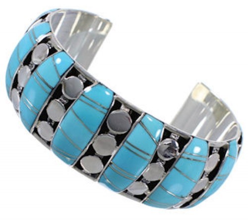 Genuine Sterling Silver Turquoise Inlay Heavy Cuff Bracelet MX27416