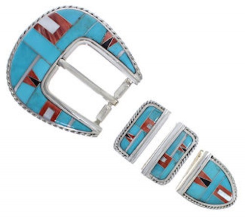 Sterling Silver Turquoise Multi Color Ranger Belt Buckle RS39330 