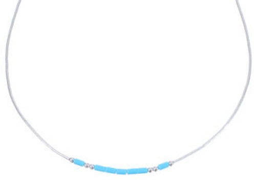 Hand Strung Liquid Silver & Blue Turquoise 16" Necklace Jewelry LS37BT