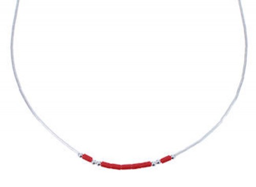 Hand Strung Liquid Silver And Coral 16" Necklace Jewelry LS37C