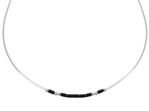 Hand Strung Liquid Sterling Silver & Onyx 16" Necklace Jewelry LS37X