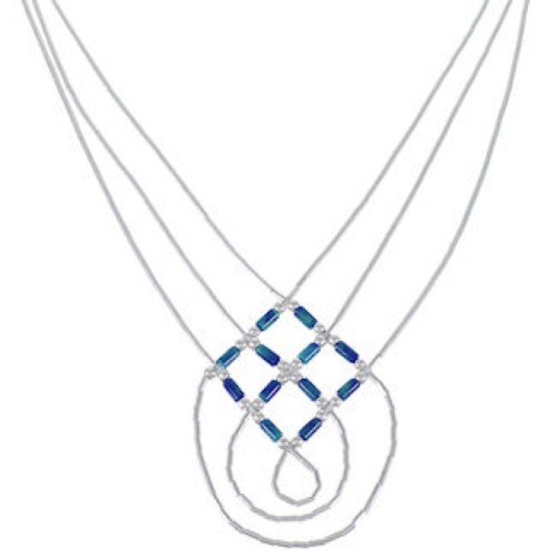 Hand Strung Liquid Silver & Azurite Basket Weave Necklace LS45A