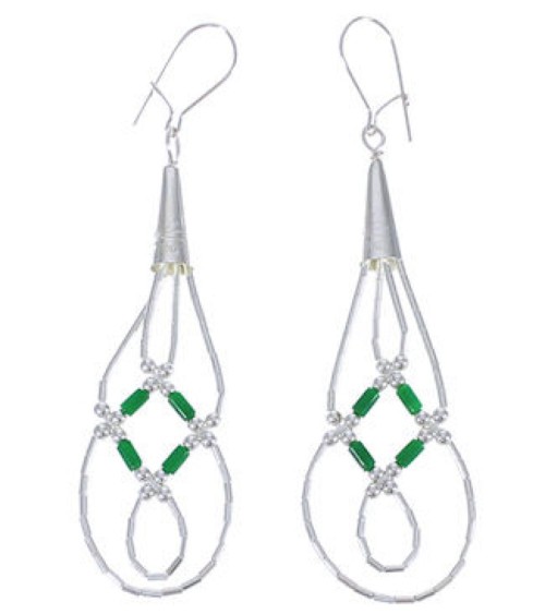 Genuine Liquid Silver & Malachite Basket Weave Earrings  LS44M