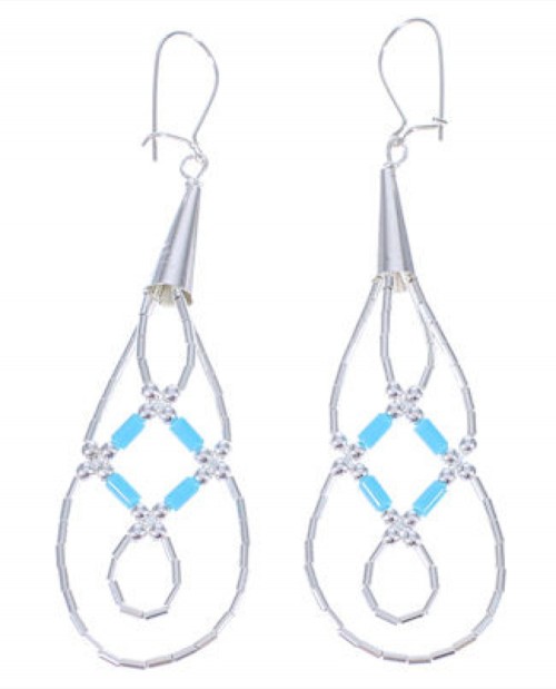Liquid Silver Blue Turquoise Basket Weave Earrings  LS44BT