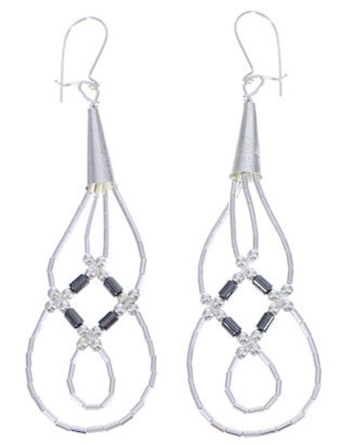 Hematite & Liquid Sterling Silver Basket Weave Earrings LS44H