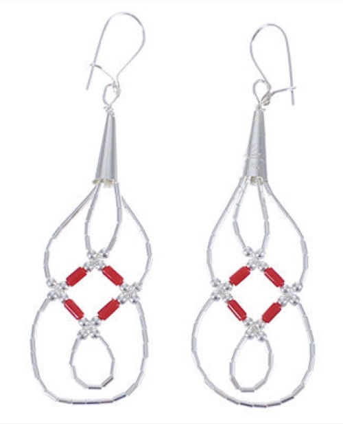 Liquid Sterling Silver & Coral Basket Weave Earrings LS44C