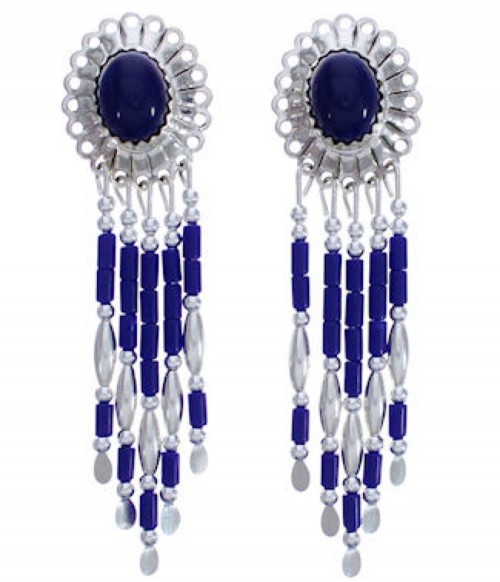 Hand Made Sterling Silver Lapis Post Dangle Concho Earrings CE5L
