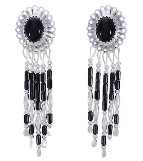  Sterling Silver Onyx Clip On Dangle Concho Earrings CCE5X